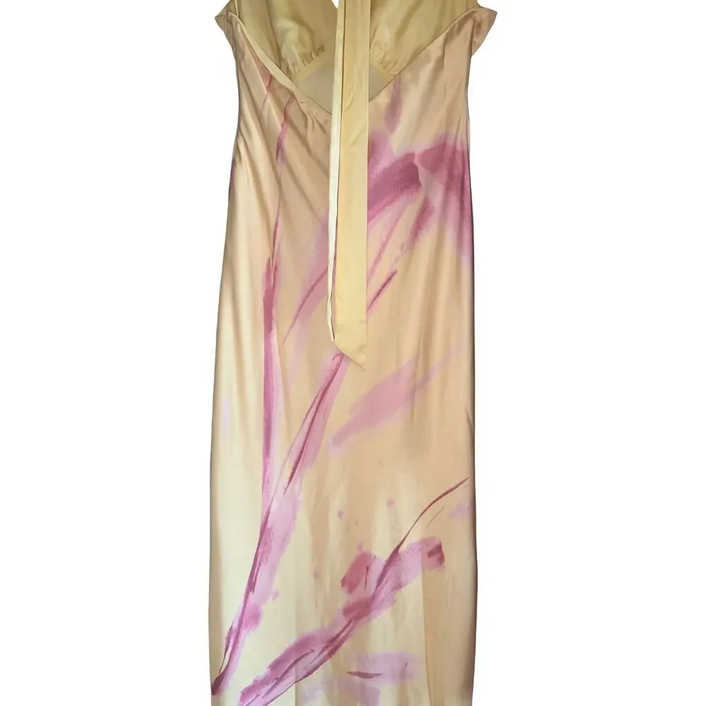 Abercrombie A&F Julia Slip Halter Maxi Dress Yellow Pink Floral NWOT Sz M Petite